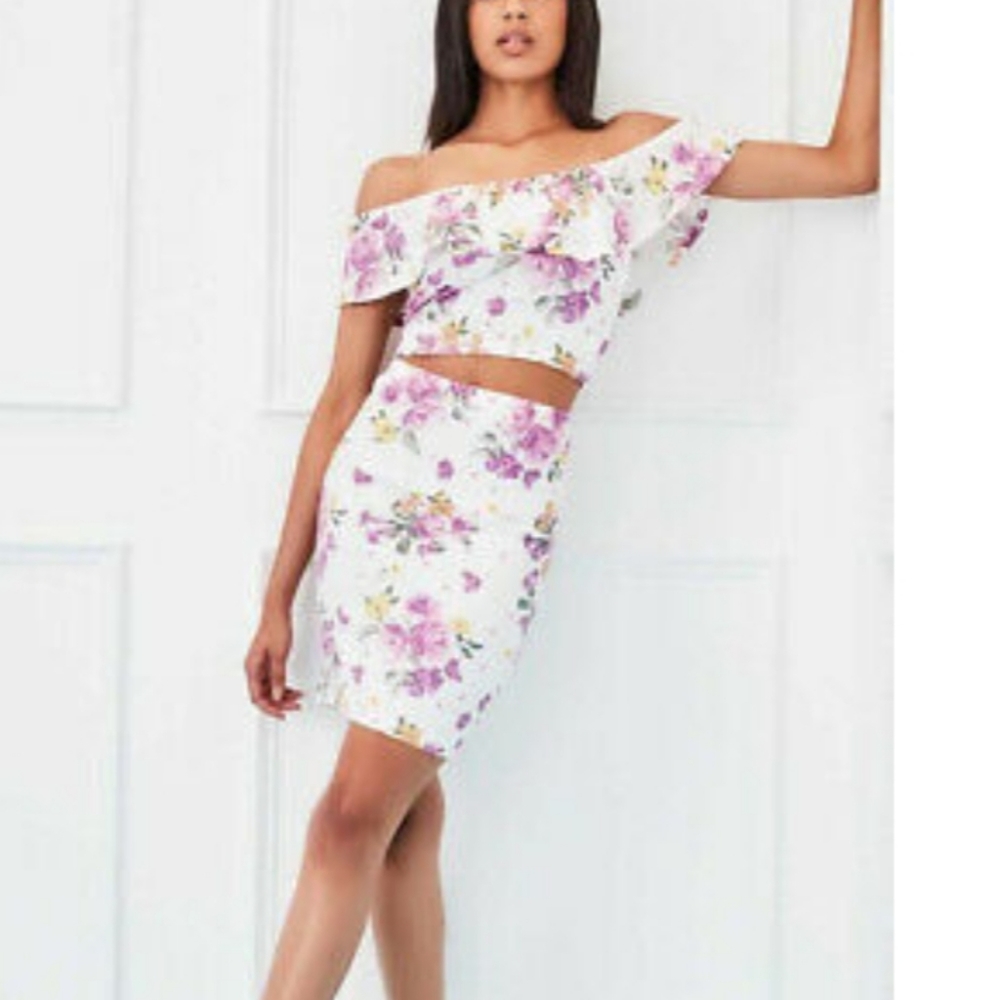 Full Circle Trends Purple Floral Print Skirt Set NWT